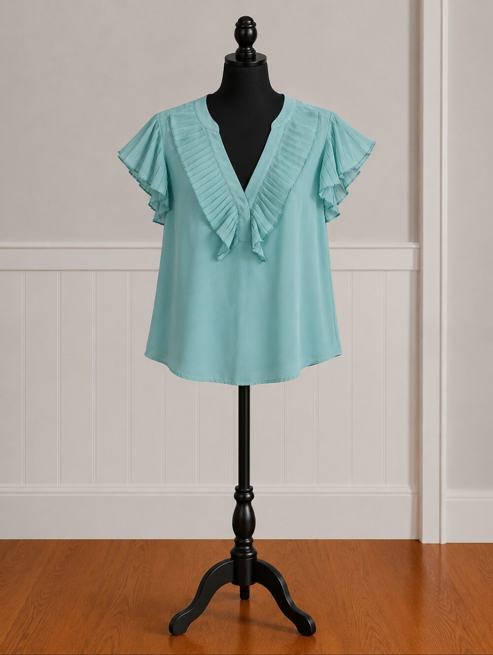 🛍 Ann Taylor Pleated V-Neck Ruffle Sleeve Blouse